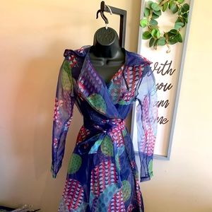 Purple Multi Sheer Wrap Coat Dress